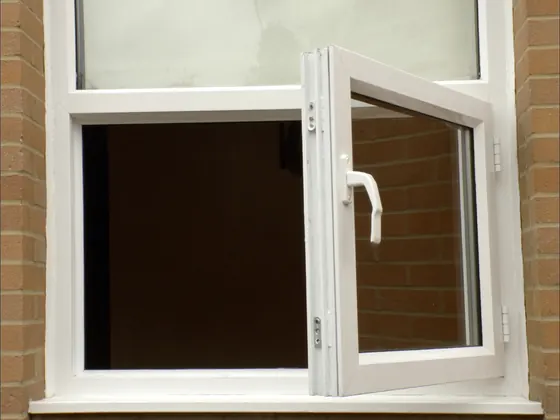 Casement window hinged at the side and swung open outward